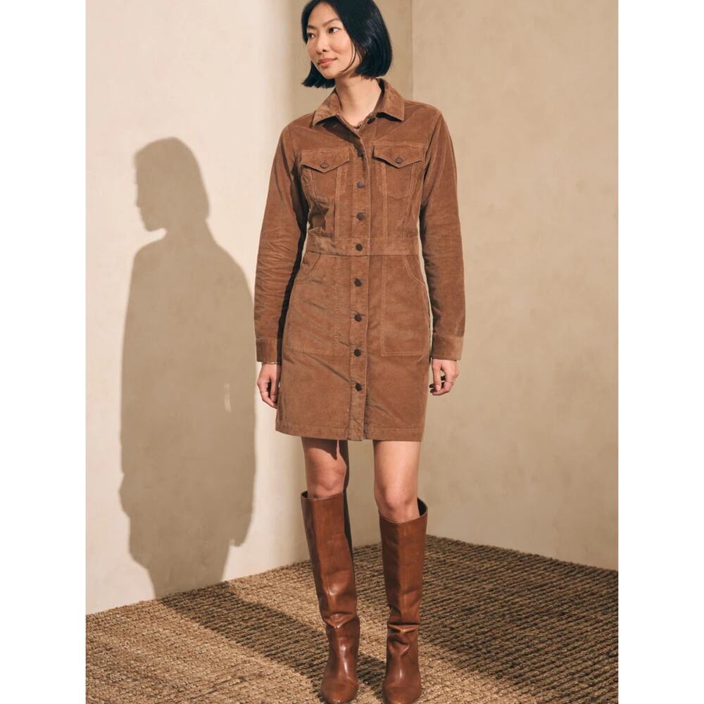 Faherty Michelle Stretch Corduroy Shirtdress Camel Brown